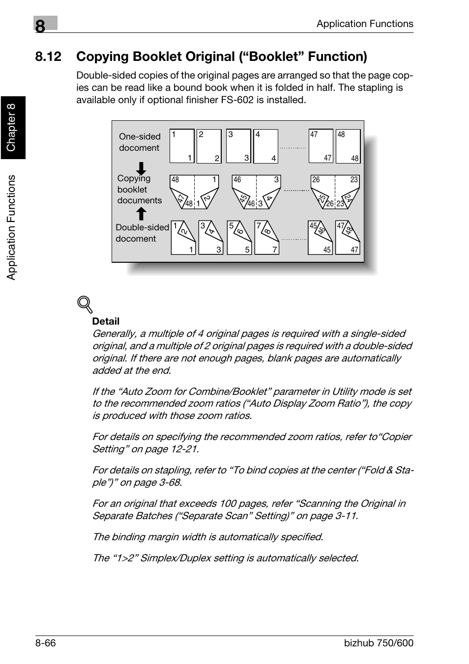 12 copying booklet original ("booklet" function), 12 copying booklet original (“booklet” function), Application f unctions chapter 8 | Konica Minolta bizhub 750 User Manual | Page 339 / 526