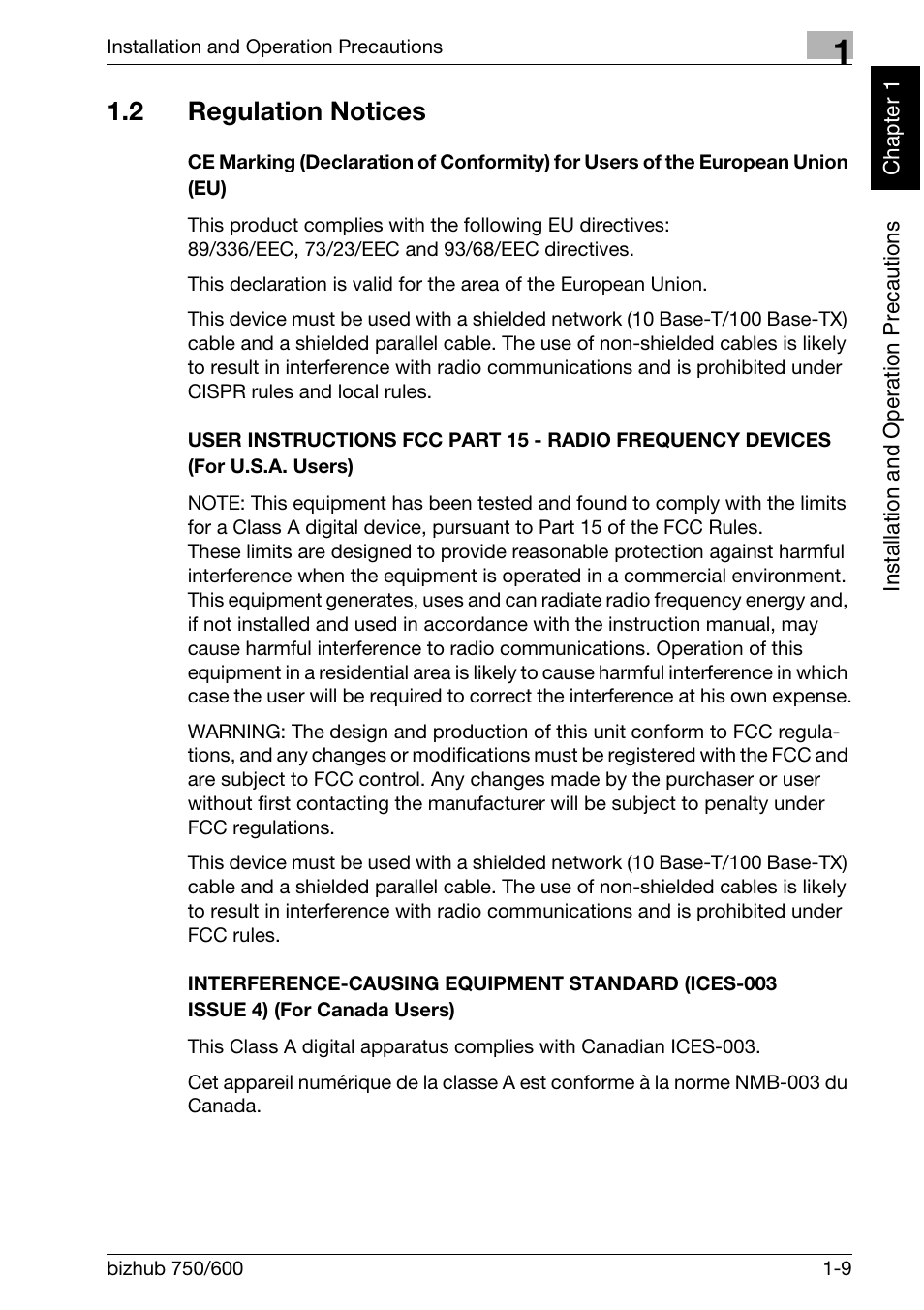 2 regulation notices | Konica Minolta bizhub 750 User Manual | Page 38 / 526