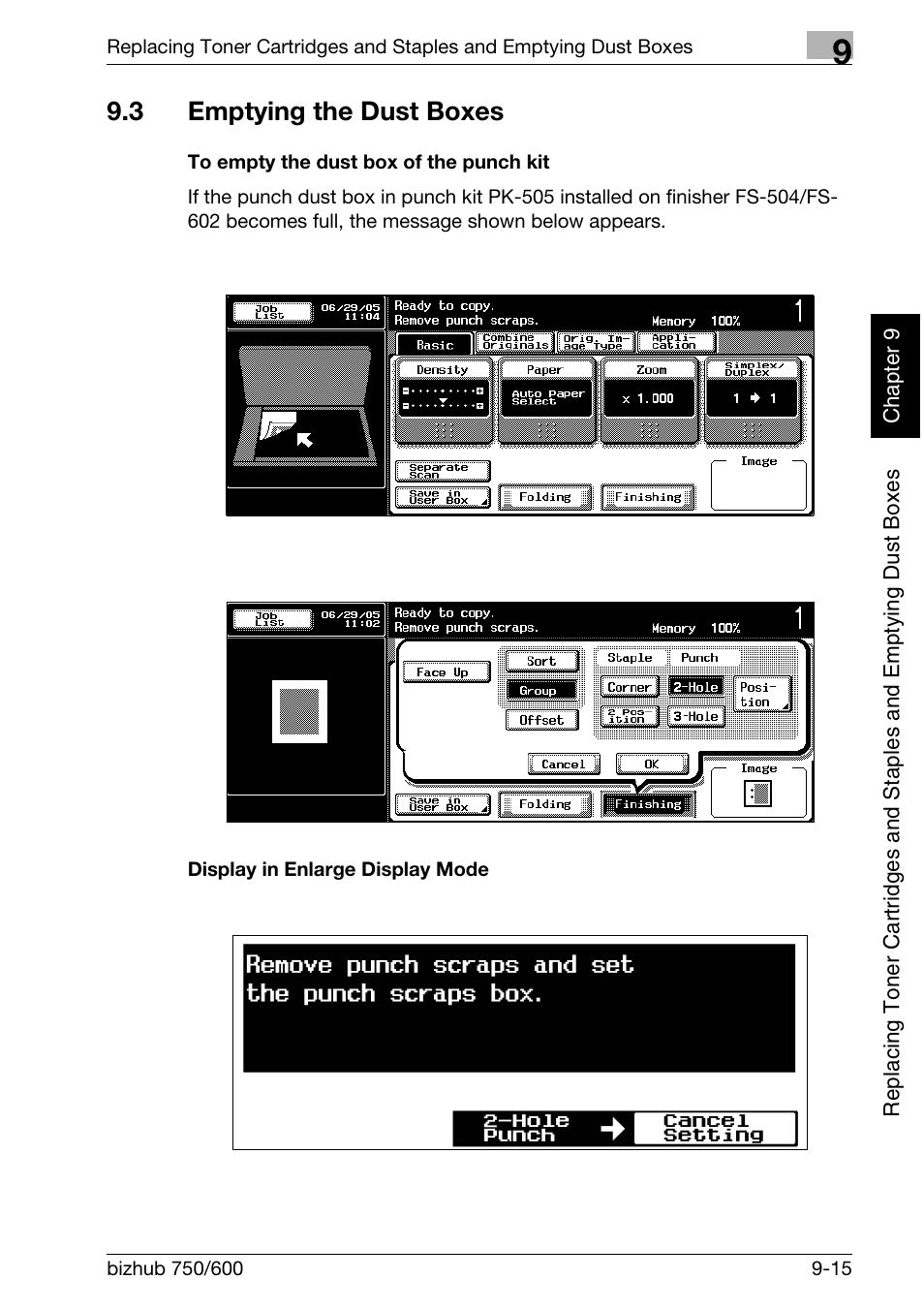 3 emptying the dust boxes | Konica Minolta bizhub 750 User Manual | Page 380 / 526