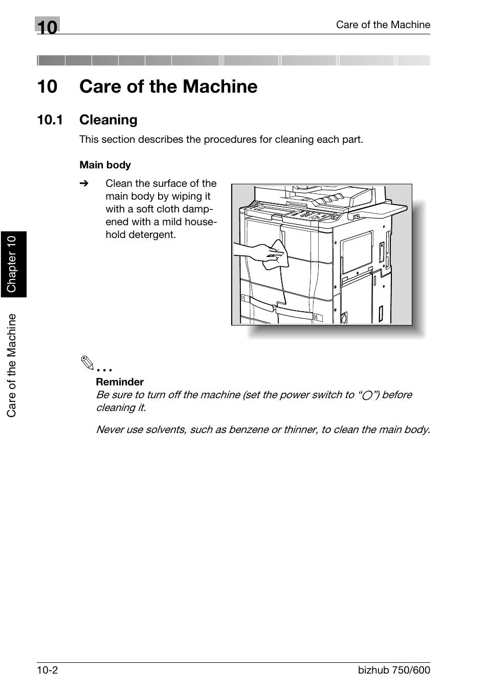 Care of the machine, 1 cleaning, 10 care of the machine | Konica Minolta bizhub 750 User Manual | Page 387 / 526