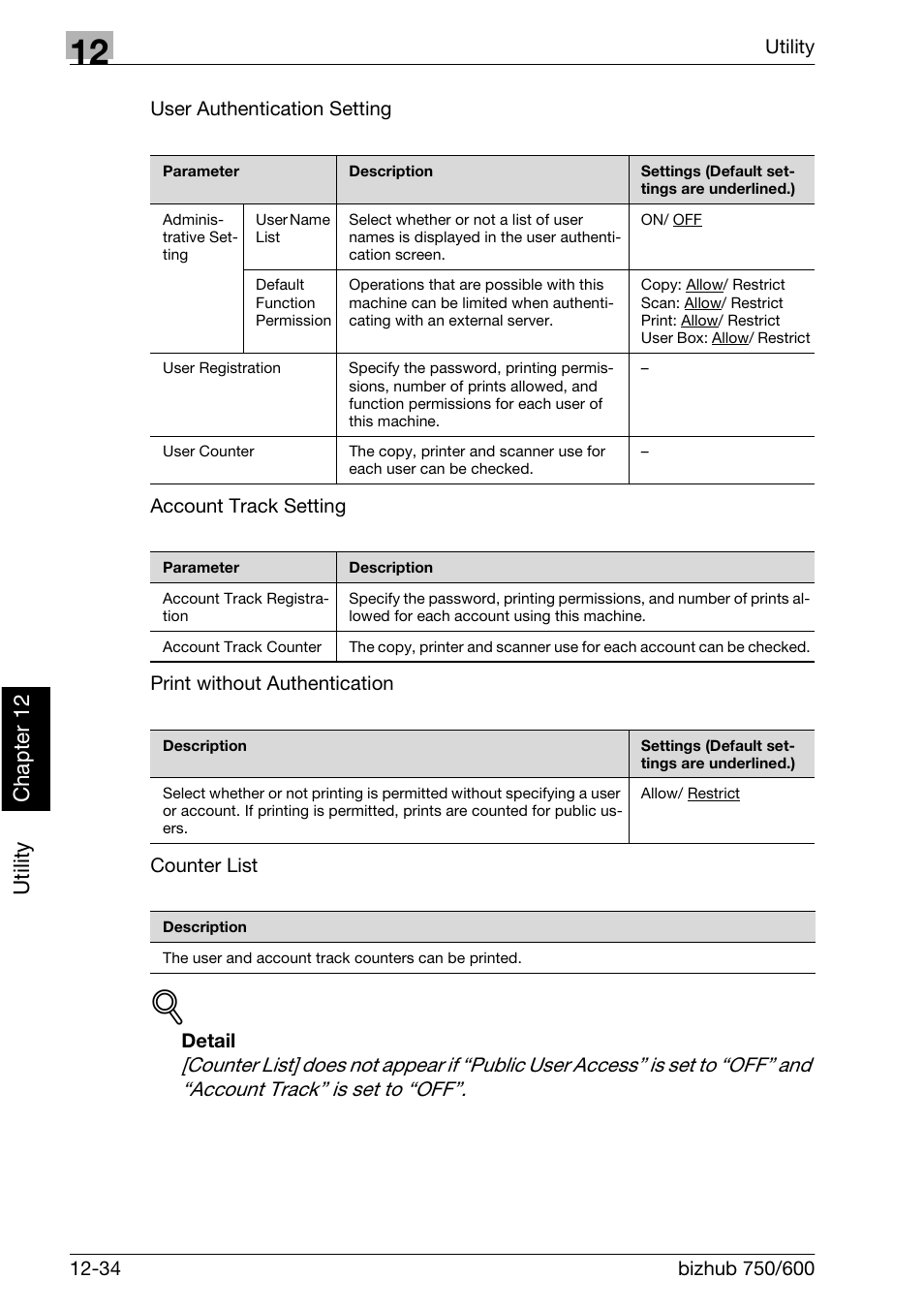 Utility ch ap te r 12 | Konica Minolta bizhub 750 User Manual | Page 447 / 526