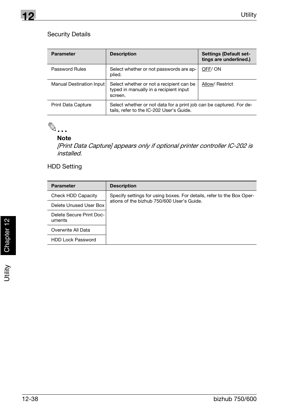 Utility ch ap te r 12 | Konica Minolta bizhub 750 User Manual | Page 451 / 526