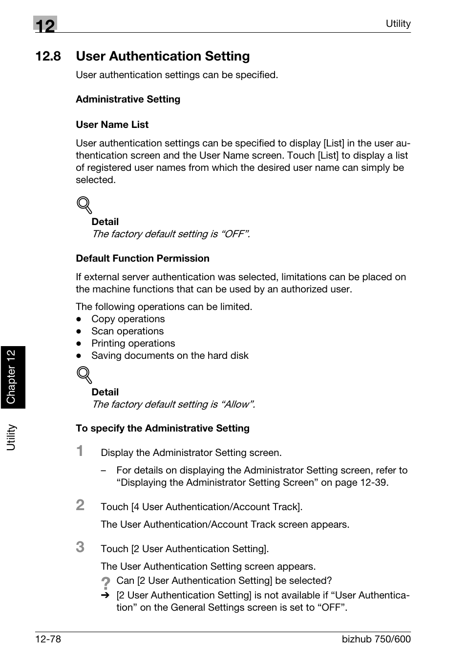 8 user authentication setting | Konica Minolta bizhub 750 User Manual | Page 491 / 526