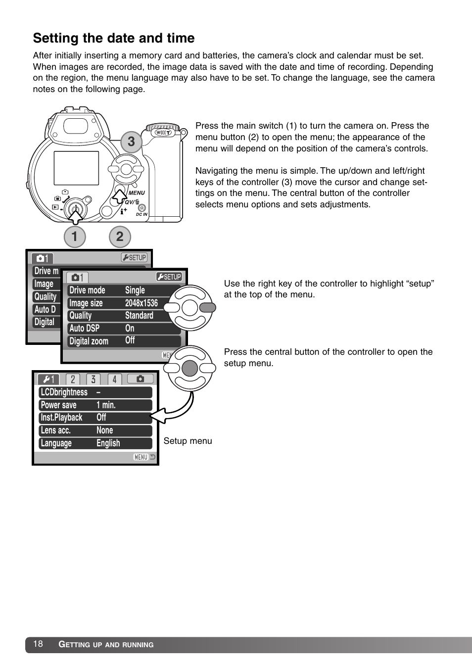 Setting the date and time | Konica Minolta DiMAGE Z1 User Manual | Page 18 / 116