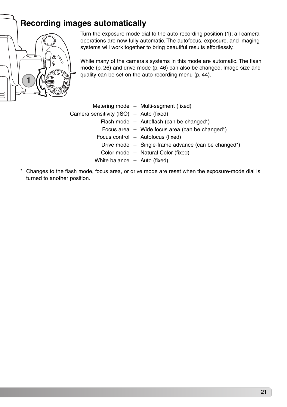 Recording images automatically | Konica Minolta DiMAGE Z1 User Manual | Page 21 / 116