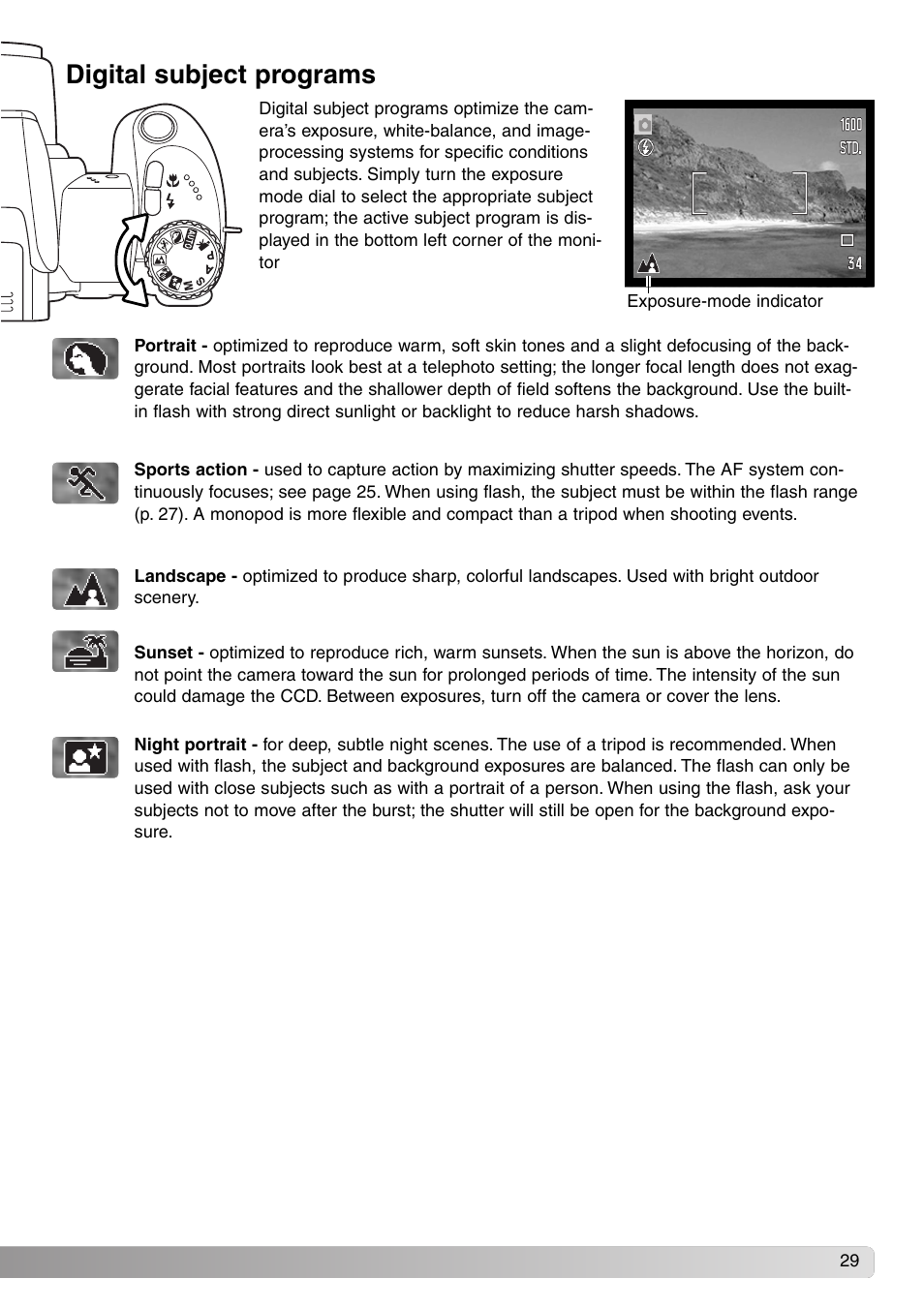 Digital subject programs | Konica Minolta DiMAGE Z1 User Manual | Page 29 / 116