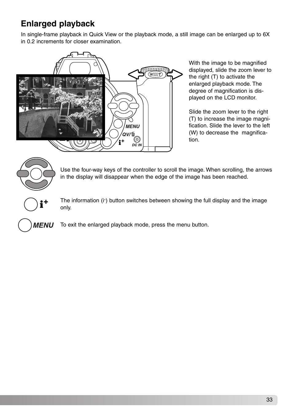 Enlarged playback | Konica Minolta DiMAGE Z1 User Manual | Page 33 / 116