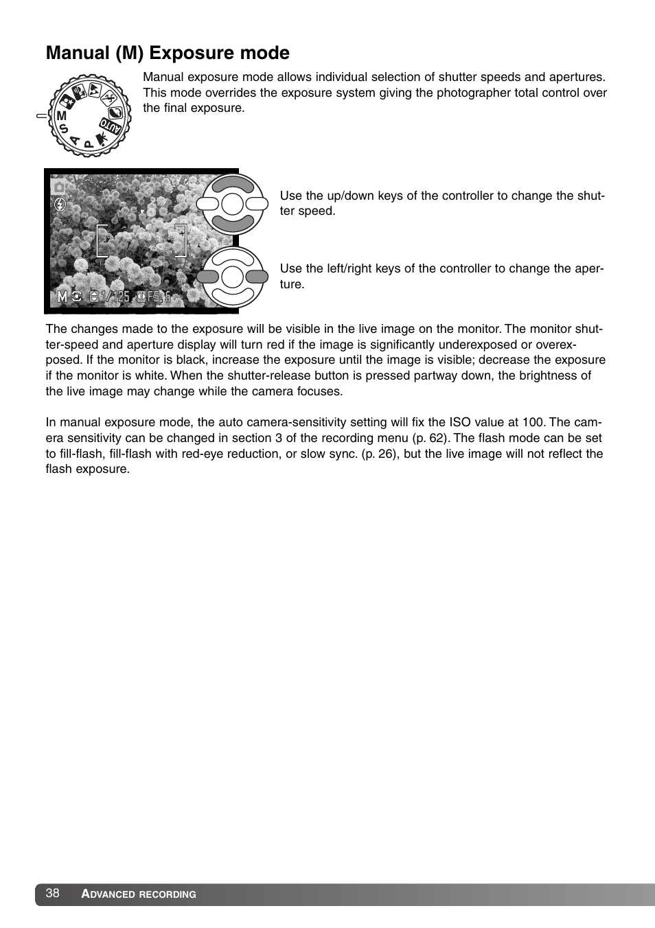 Manual (m) exposure mode | Konica Minolta DiMAGE Z1 User Manual | Page 38 / 116