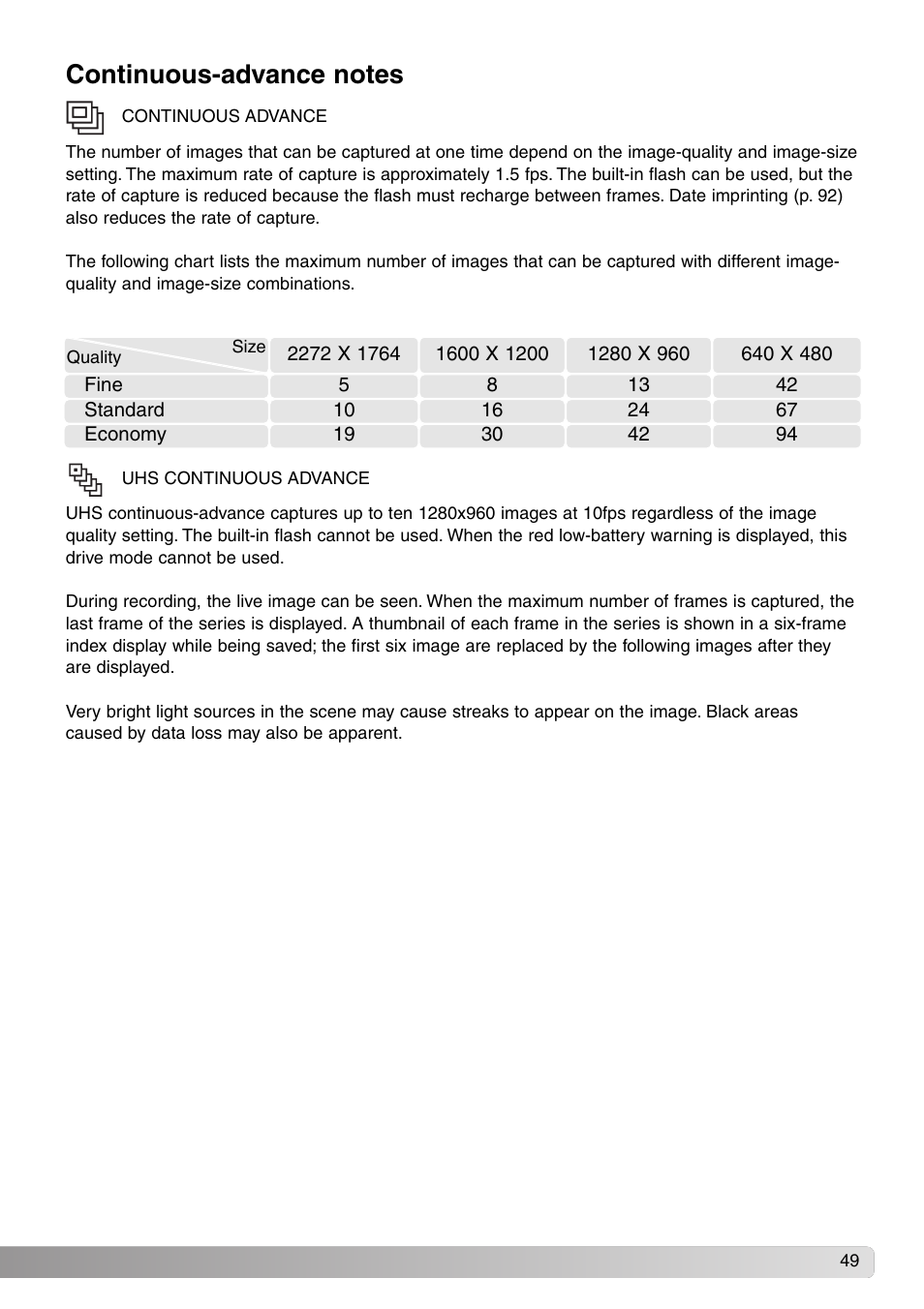 Continuous-advance notes | Konica Minolta DiMAGE Z1 User Manual | Page 49 / 116