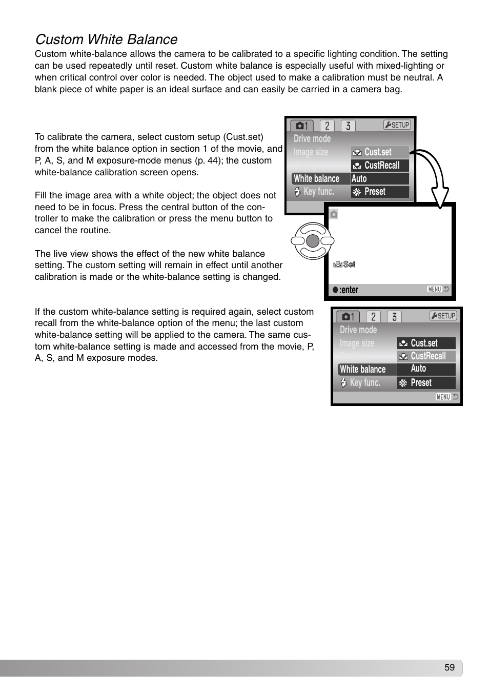 Custom white balance | Konica Minolta DiMAGE Z1 User Manual | Page 59 / 116