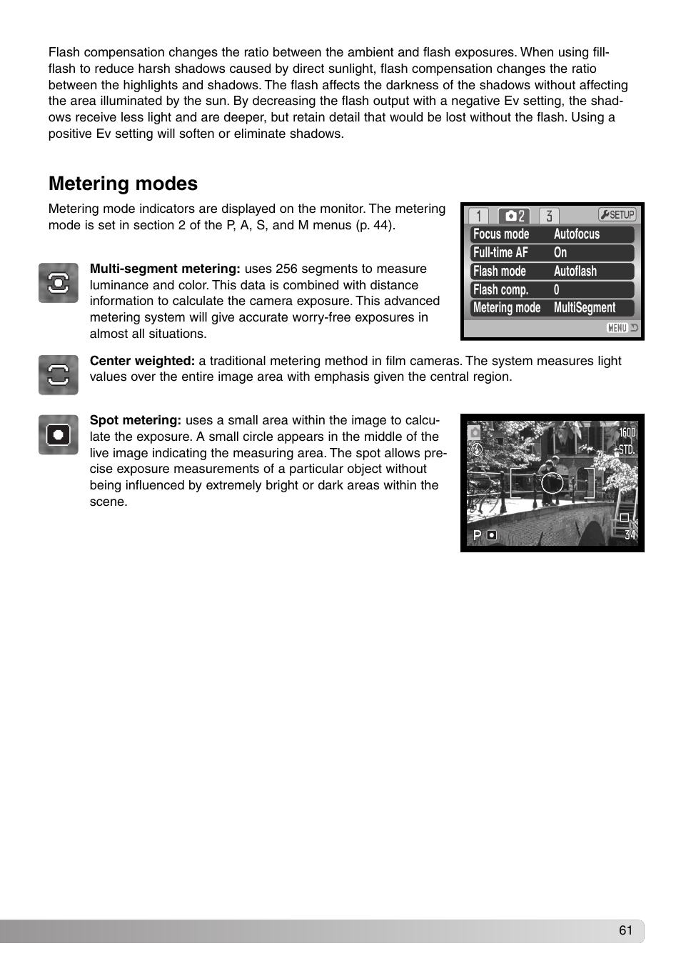 Metering modes | Konica Minolta DiMAGE Z1 User Manual | Page 61 / 116