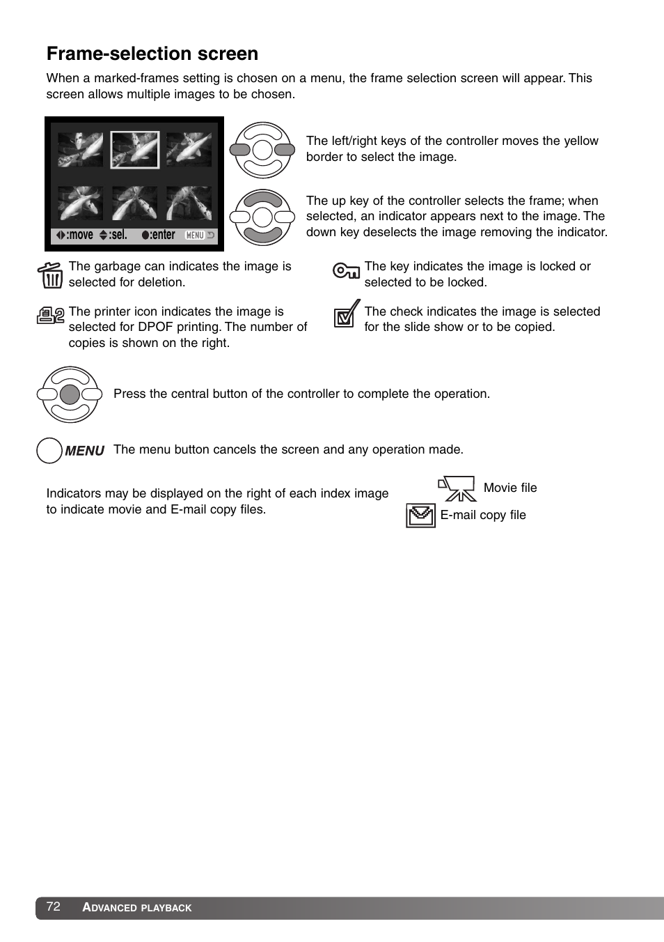 Frame-selection screen | Konica Minolta DiMAGE Z1 User Manual | Page 72 / 116