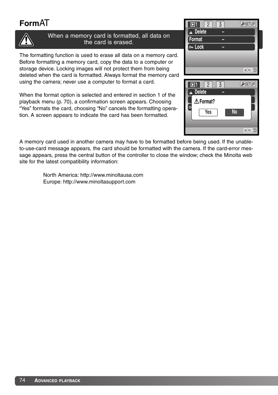 Format, Form | Konica Minolta DiMAGE Z1 User Manual | Page 74 / 116