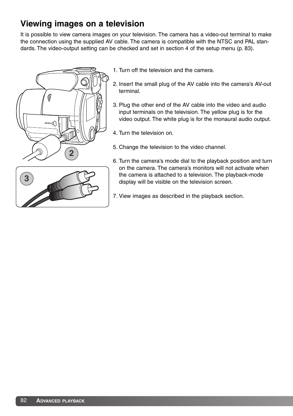 Viewing images on a television | Konica Minolta DiMAGE Z1 User Manual | Page 82 / 116