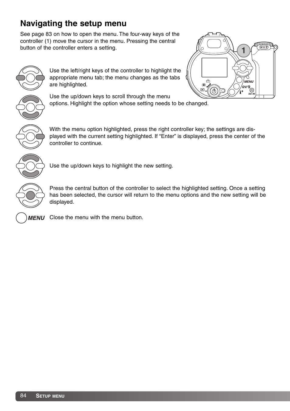 Navigating the setup menu, Navigating the setup menu 1 | Konica Minolta DiMAGE Z1 User Manual | Page 84 / 116