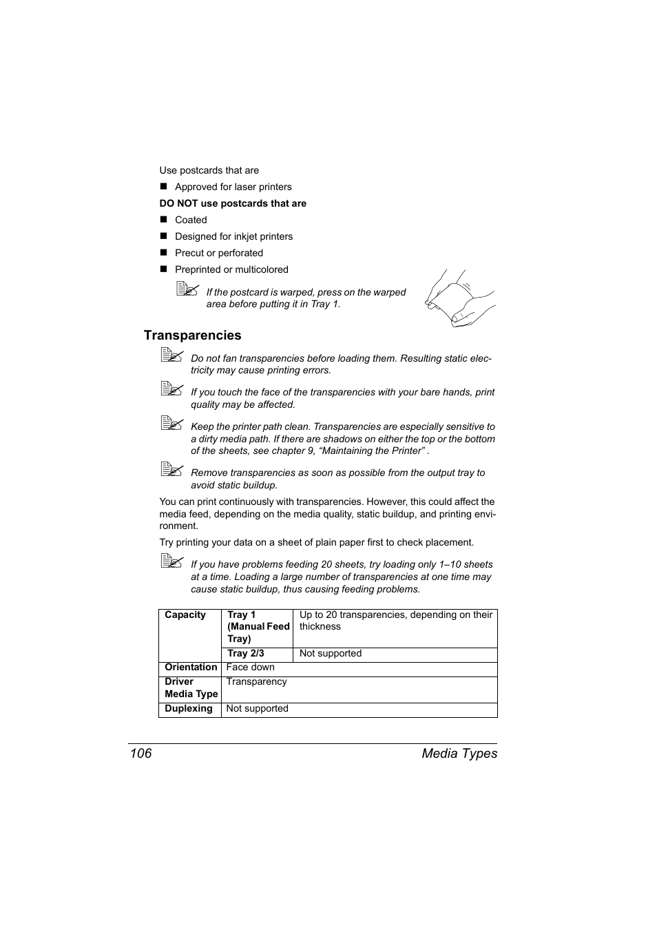 Transparencies, Transparencies 106 | Konica Minolta Bizhub C20P User Manual | Page 120 / 258