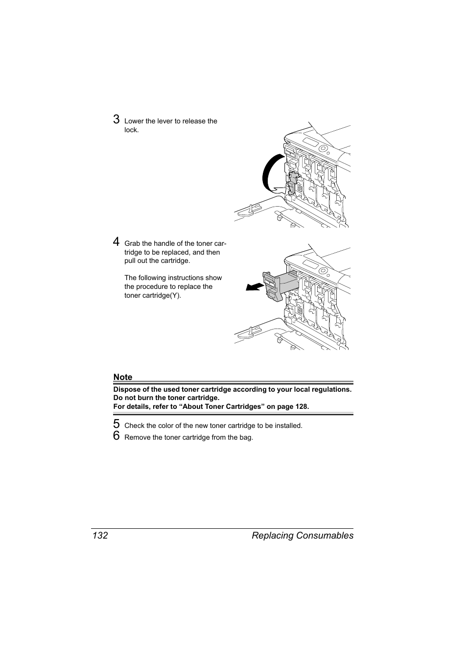 Replacing consumables 132 | Konica Minolta Bizhub C20P User Manual | Page 146 / 258
