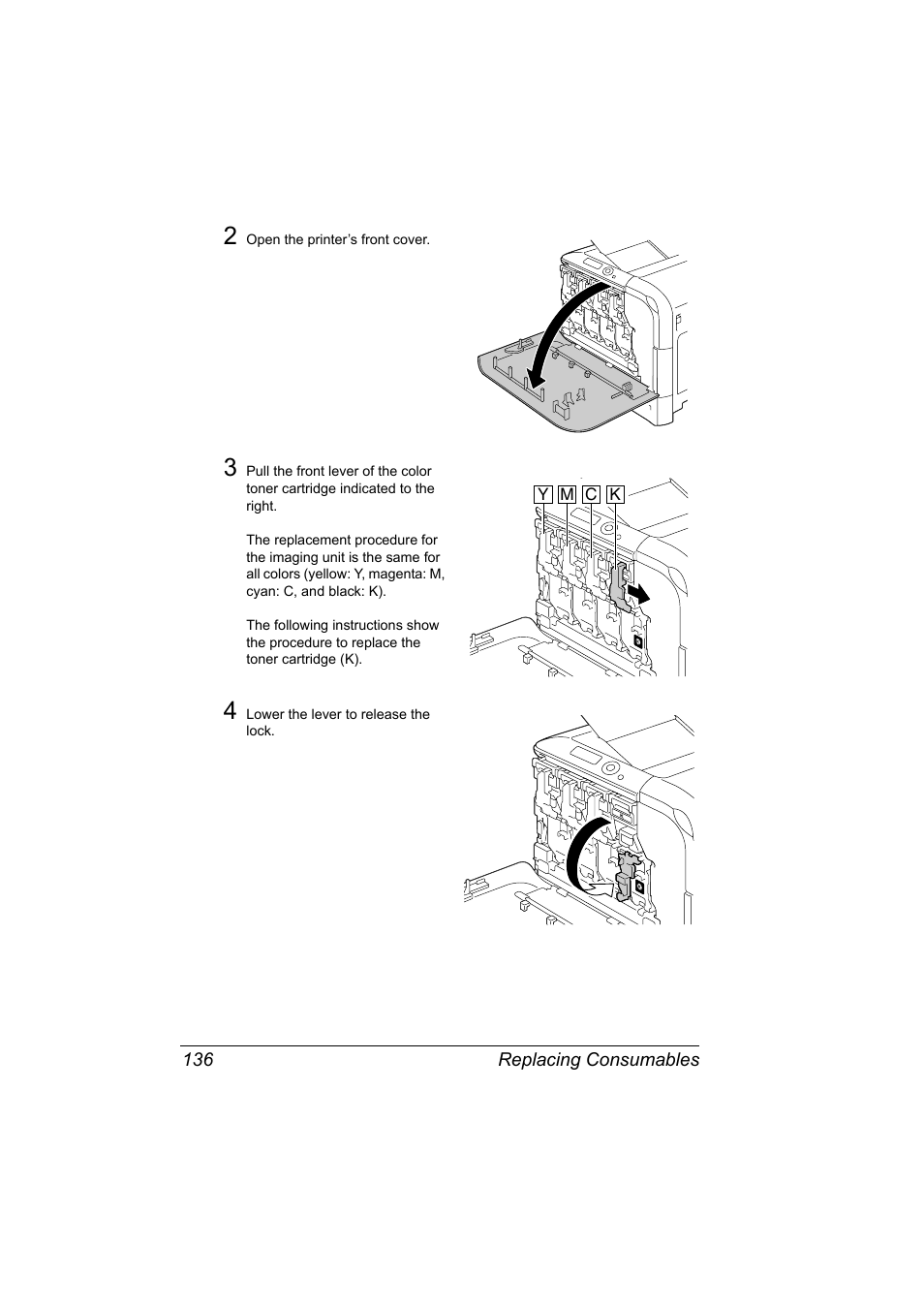 Replacing consumables 136 | Konica Minolta Bizhub C20P User Manual | Page 150 / 258