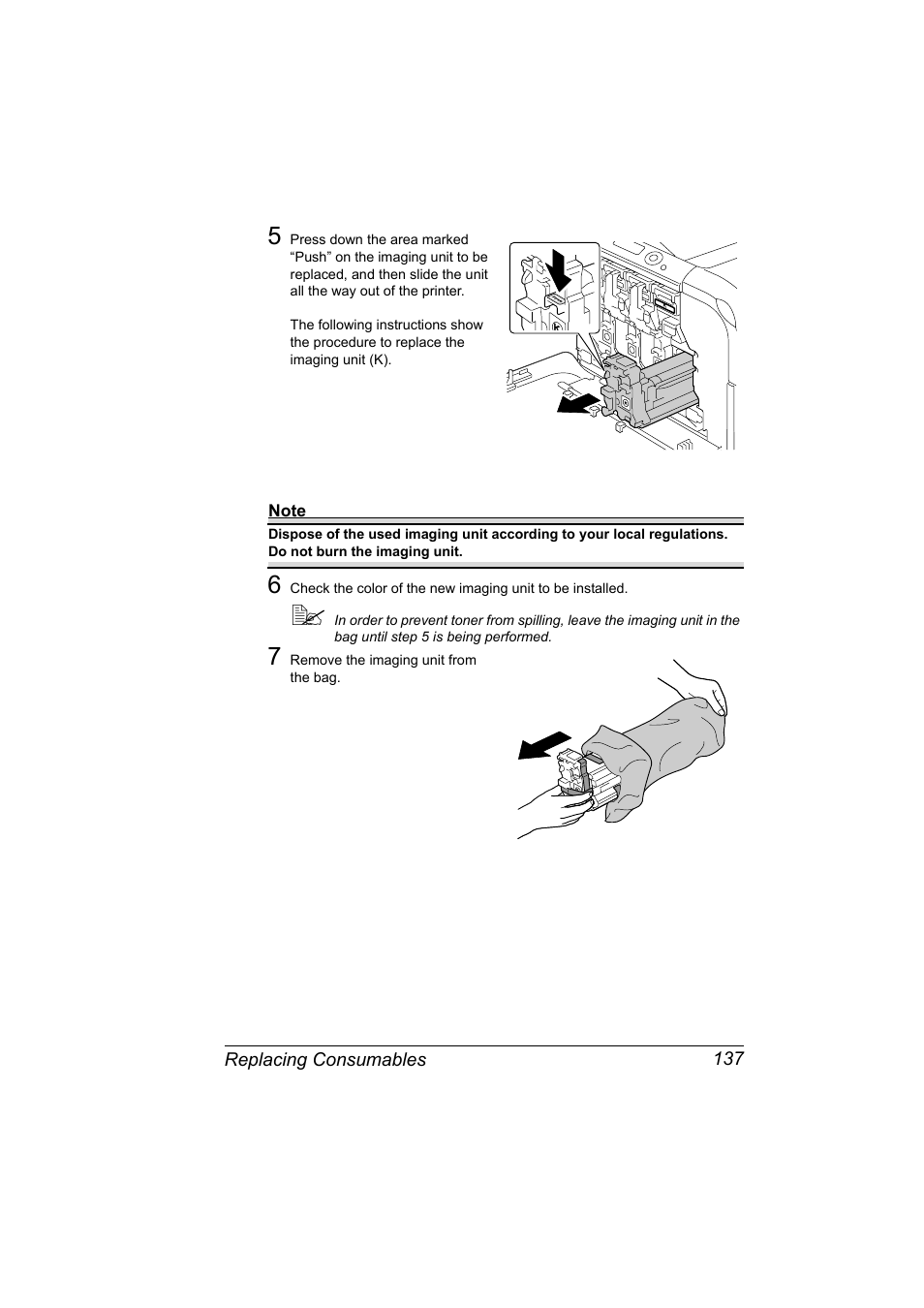 Replacing consumables 137 | Konica Minolta Bizhub C20P User Manual | Page 151 / 258