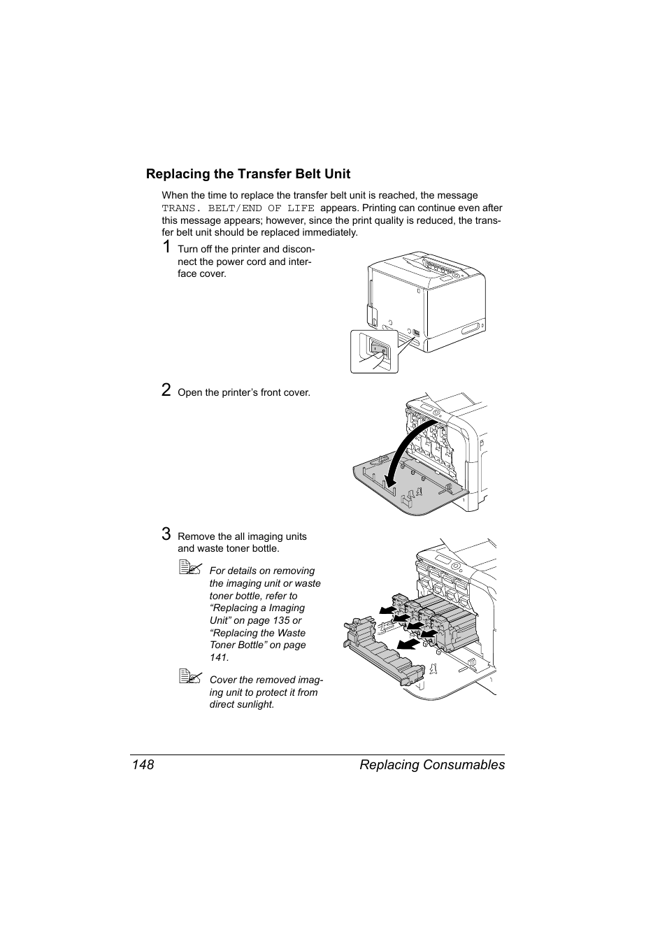 Replacing the transfer belt unit, Replacing the transfer belt unit 148 | Konica Minolta Bizhub C20P User Manual | Page 162 / 258