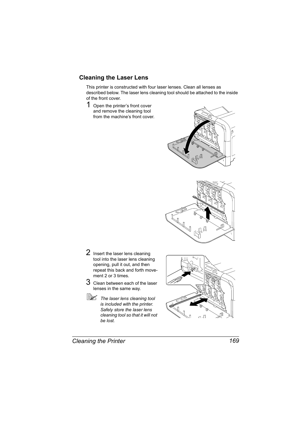 Cleaning the laser lens, Cleaning the laser lens 169 | Konica Minolta Bizhub C20P User Manual | Page 183 / 258