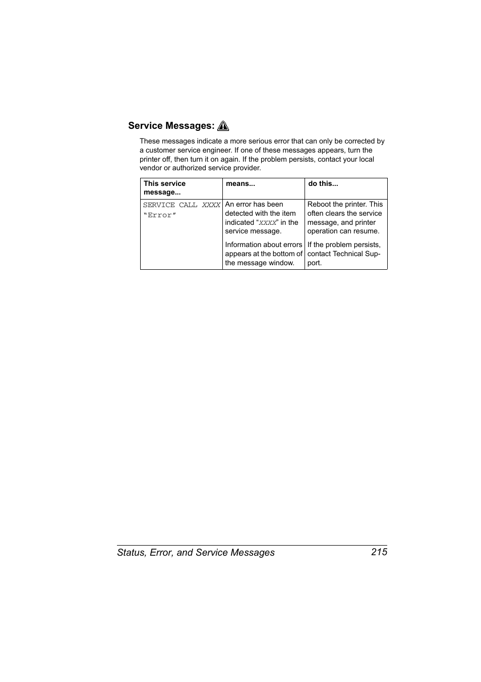 Service messages | Konica Minolta Bizhub C20P User Manual | Page 229 / 258