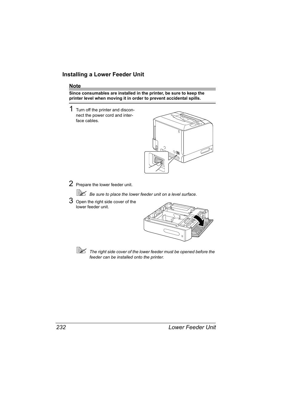 Installing a lower feeder unit, Installing a lower feeder unit 232 | Konica Minolta Bizhub C20P User Manual | Page 246 / 258