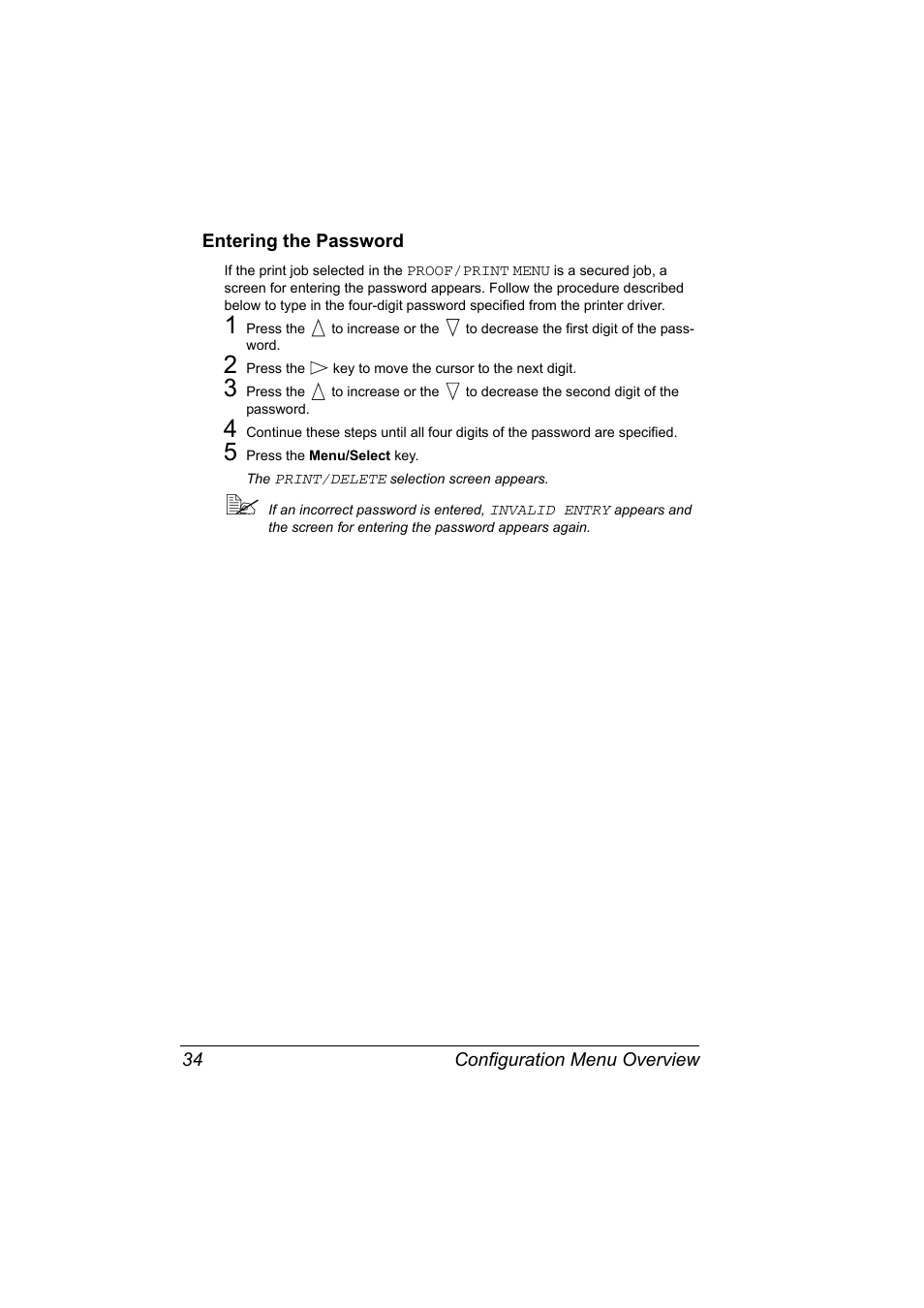 Entering the password, Entering the password 34 | Konica Minolta Bizhub C20P User Manual | Page 48 / 258