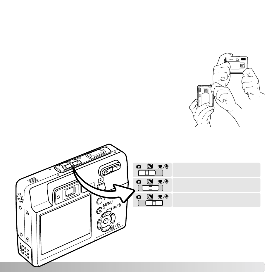 Recording mode - basic operation, Handling the camera, Setting the camera to record images | Konica Minolta X50 User Manual | Page 21 / 108