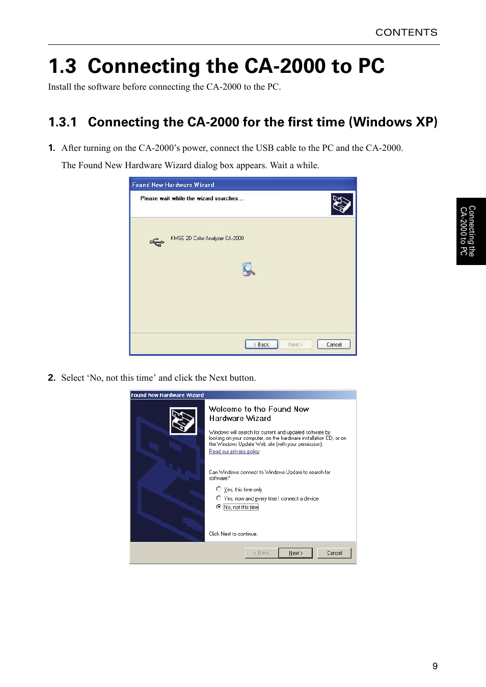 3 connecting the ca-2000 to pc, Onne | Konica Minolta Data Management Software CA-S20W User Manual | Page 11 / 22