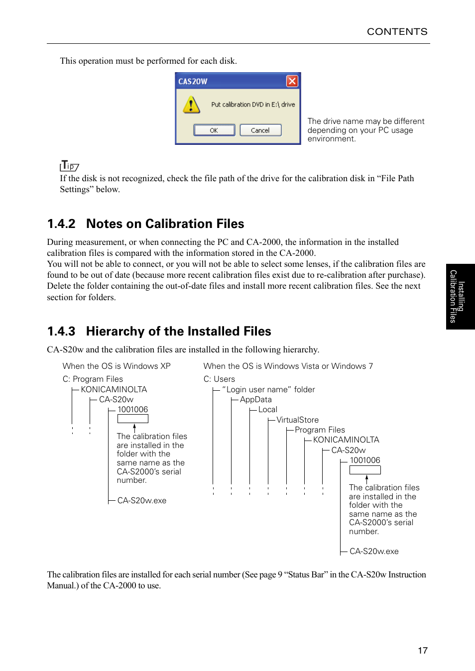 2 notes on calibration files, 3 hierarchy of the installed files | Konica Minolta Data Management Software CA-S20W User Manual | Page 19 / 22