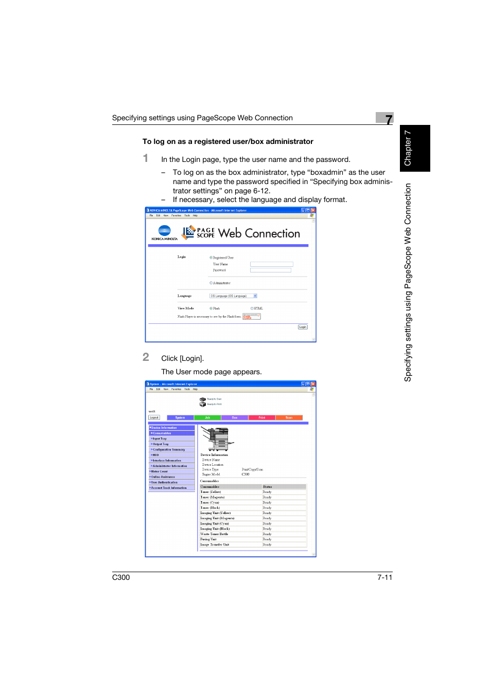 To log on as a registered user/box administrator | Konica Minolta bizhub C300 User Manual | Page 168 / 198