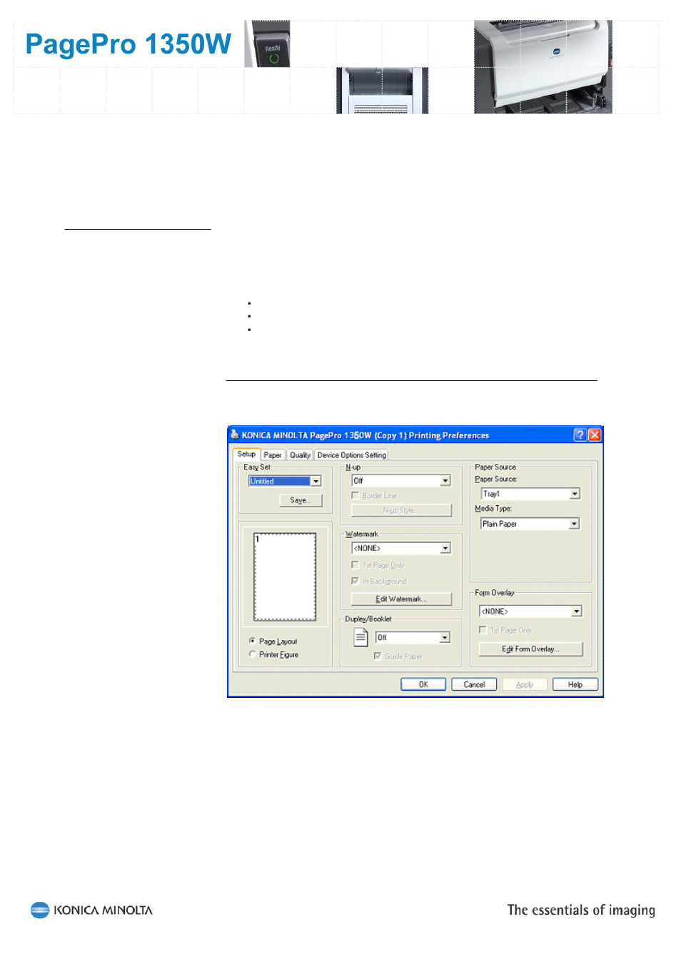 Printer driver, Printer control | Konica Minolta PagePro 1350W User Manual | Page 13 / 18