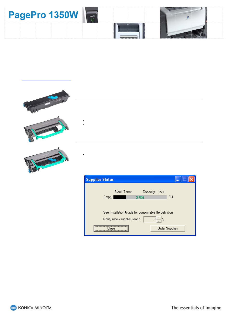 Consumables, Toner cartridge, Opc drum cartridge | Konica Minolta PagePro 1350W User Manual | Page 16 / 18
