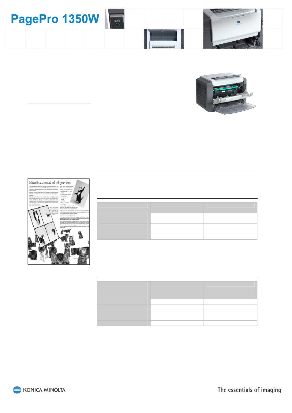 Engine, Duty cycle, 600x600 dpi | 1200x600 dpi, 1200x1200 dpi, Letter, 16 ppm, 8 ppm, Legal, 12 ppm | Konica Minolta PagePro 1350W User Manual | Page 6 / 18