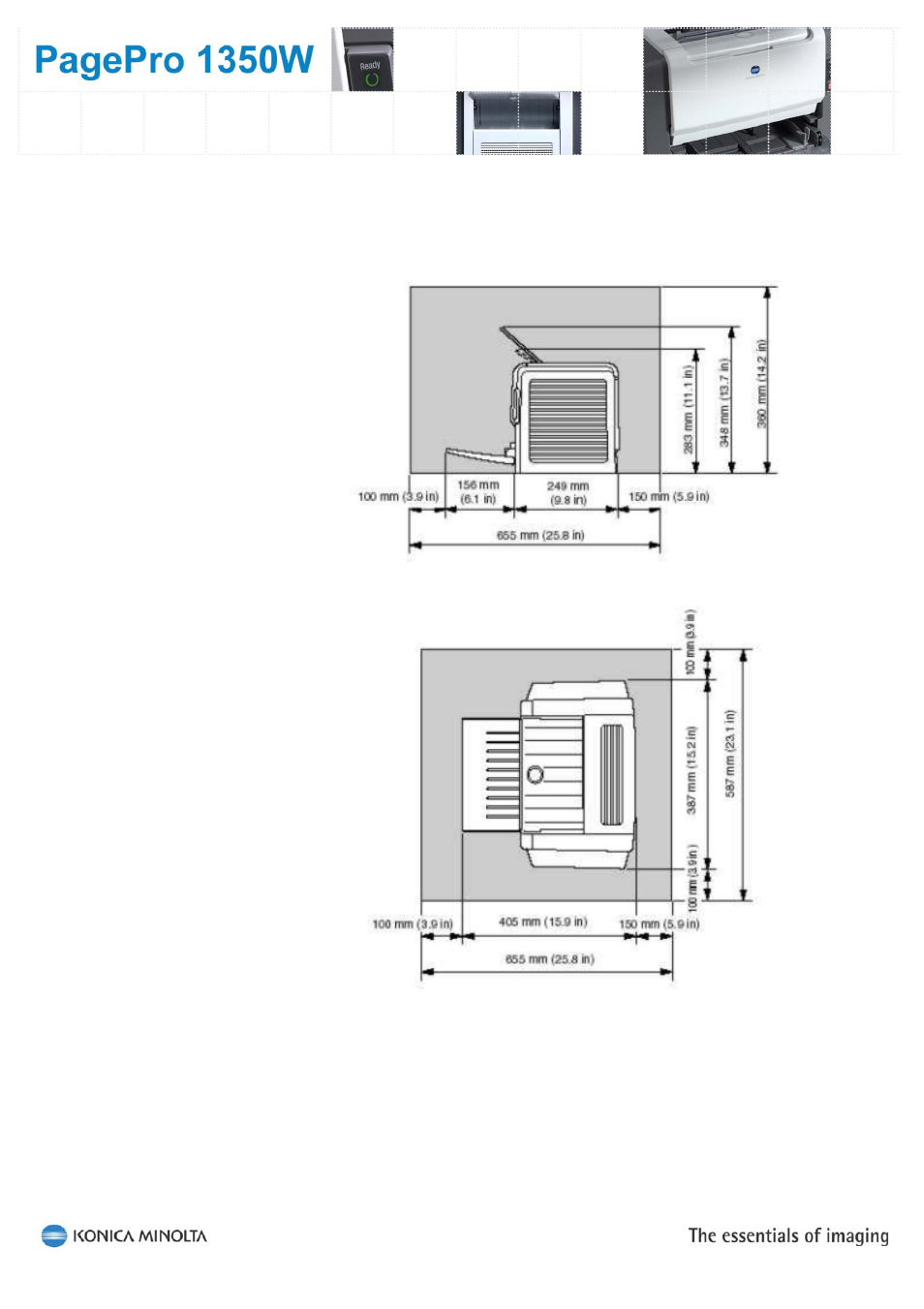 Clearance dimensions, Side view), Top view) | Konica Minolta PagePro 1350W User Manual | Page 8 / 18