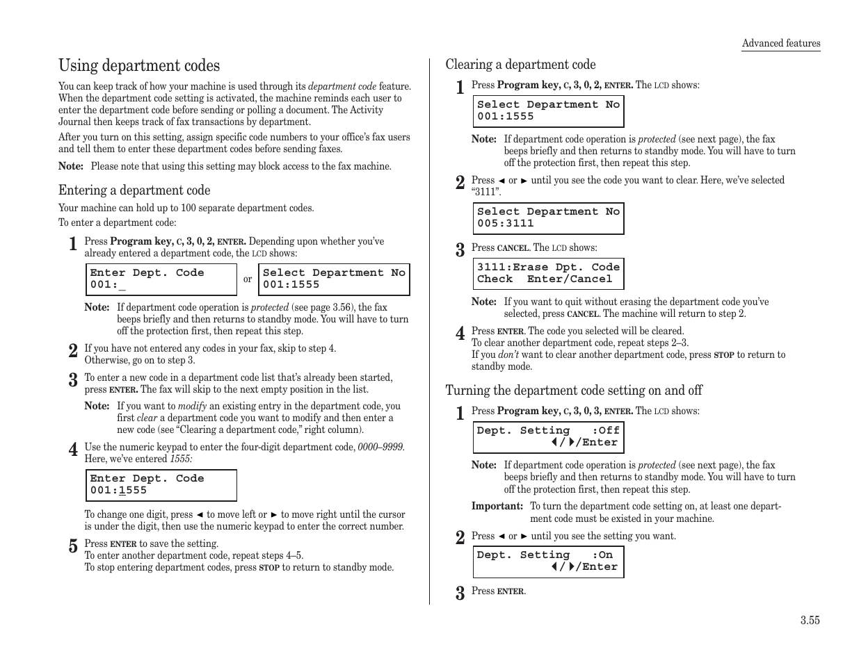 Using department codes | Konica Minolta 7013 User Manual | Page 106 / 150