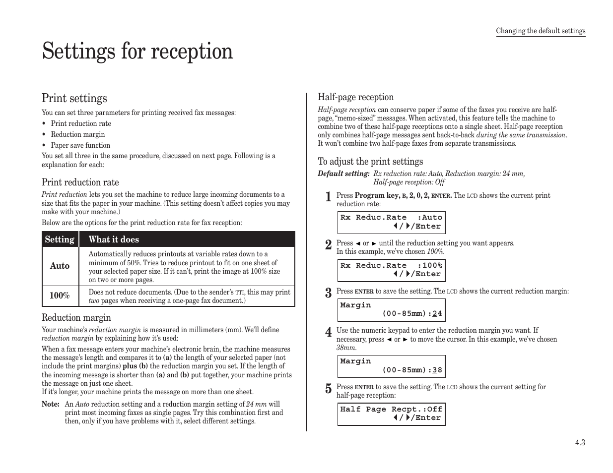 Settings for reception, Print settings | Konica Minolta 7013 User Manual | Page 112 / 150