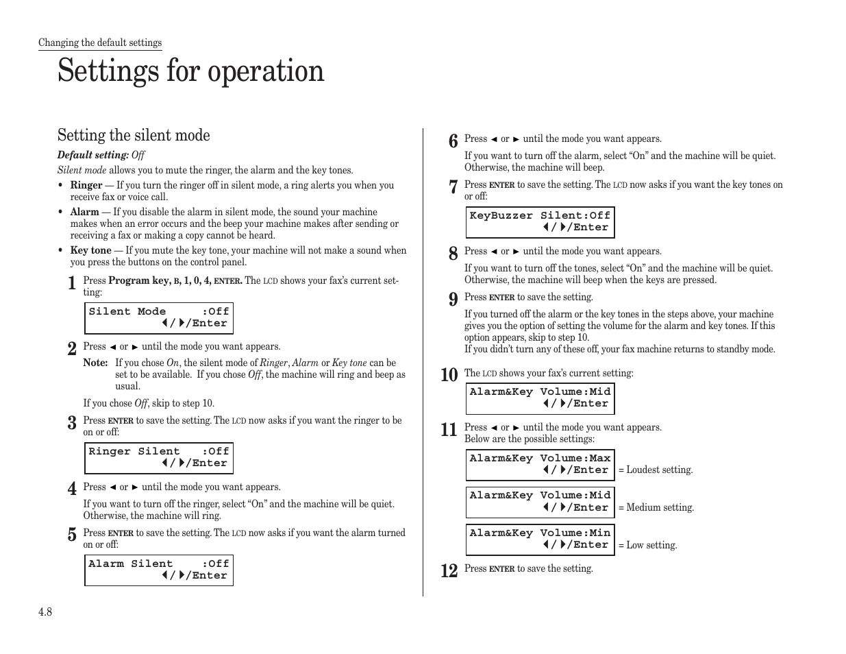 Settings for operation, Setting the silent mode | Konica Minolta 7013 User Manual | Page 117 / 150