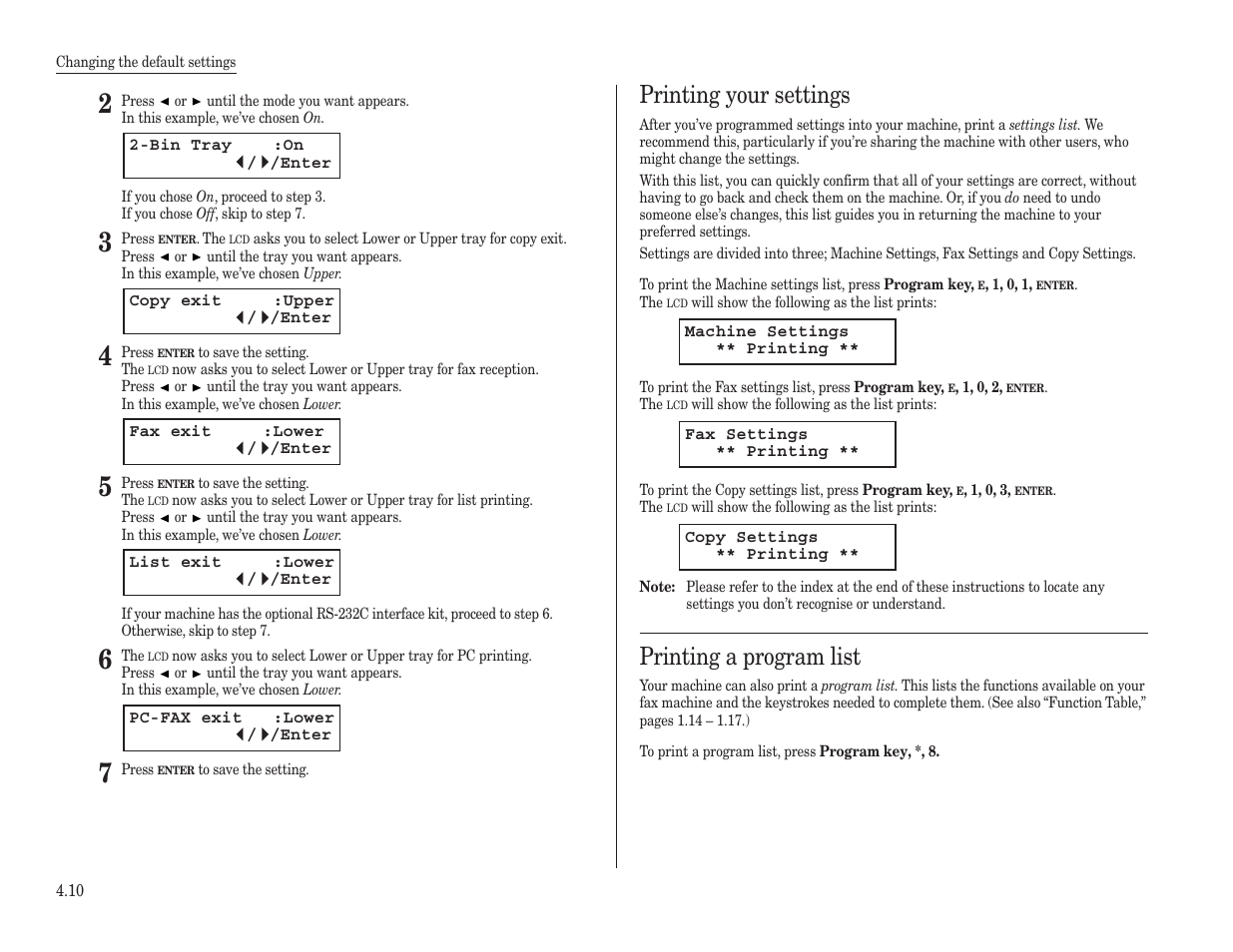 Printing your settings, Printing a program list | Konica Minolta 7013 User Manual | Page 119 / 150