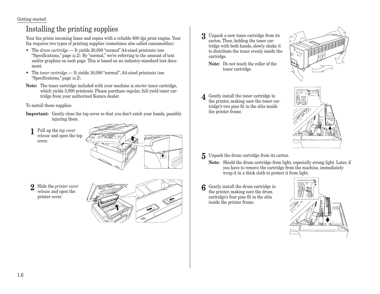 Installing the printing supplies | Konica Minolta 7013 User Manual | Page 17 / 150