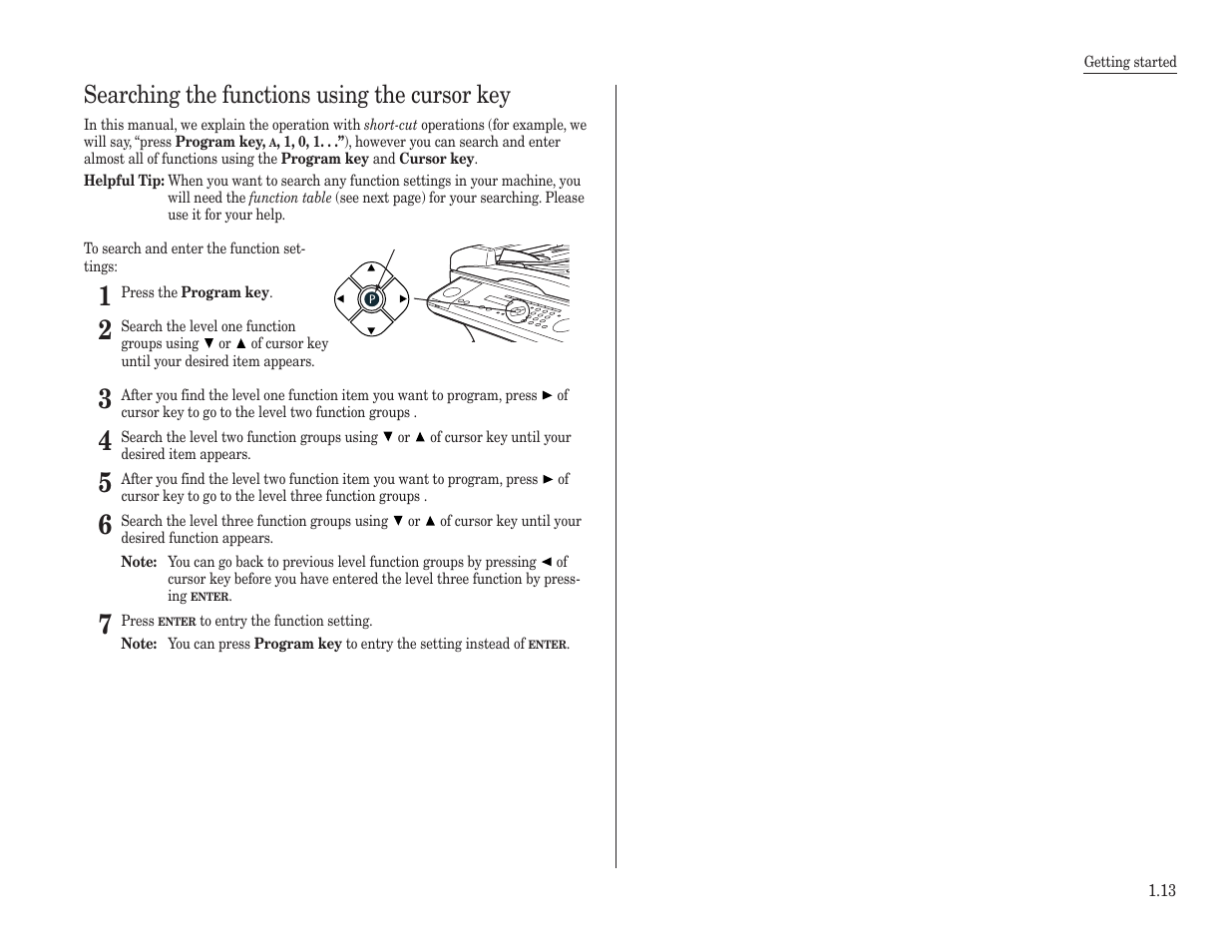 Searching the functions using the cursor key | Konica Minolta 7013 User Manual | Page 24 / 150