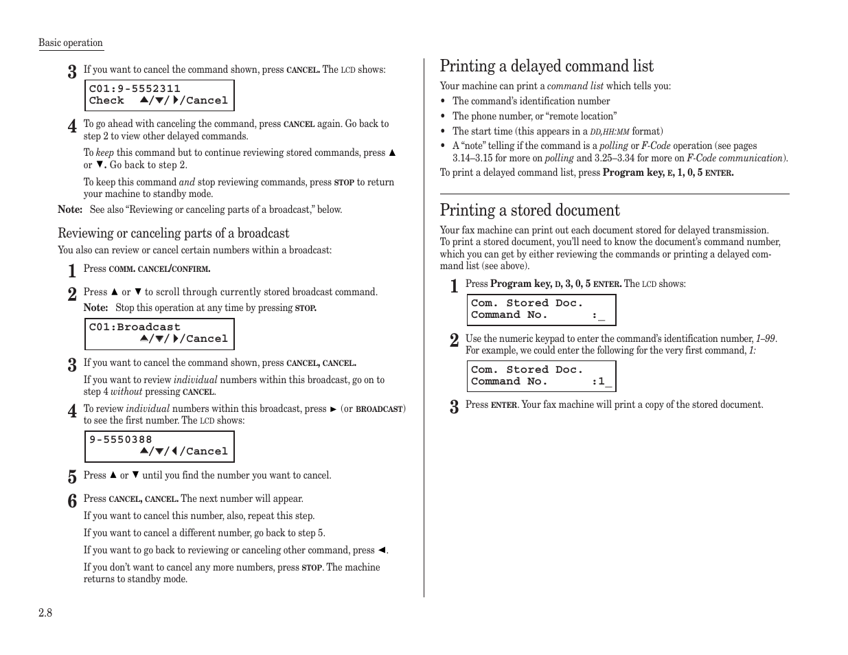 Printing a delayed command list, Printing a stored document | Konica Minolta 7013 User Manual | Page 39 / 150