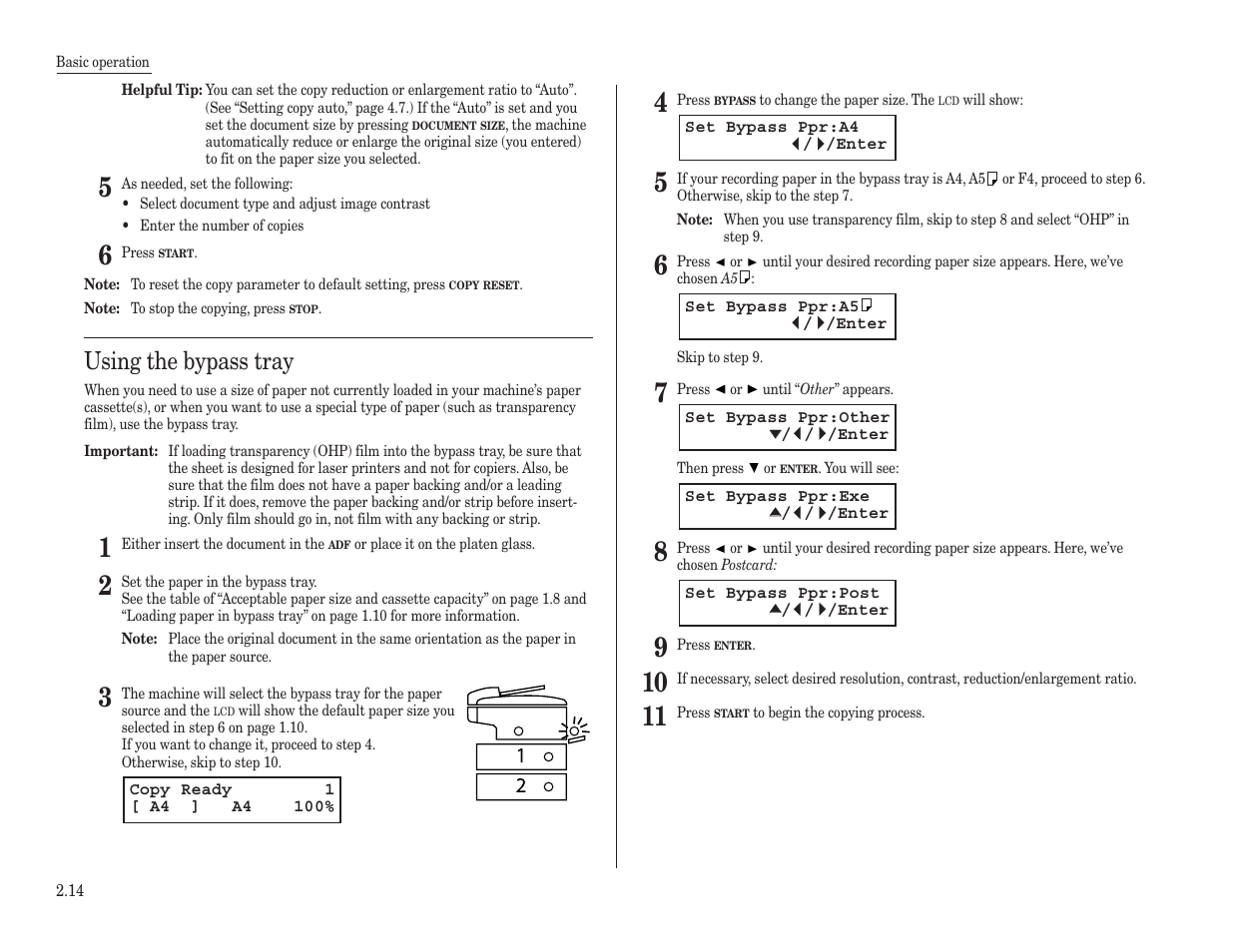 Using the bypass tray | Konica Minolta 7013 User Manual | Page 45 / 150