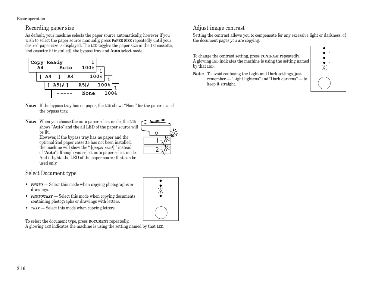 Recording paper size, Select document type, Adjust image contrast | Konica Minolta 7013 User Manual | Page 47 / 150