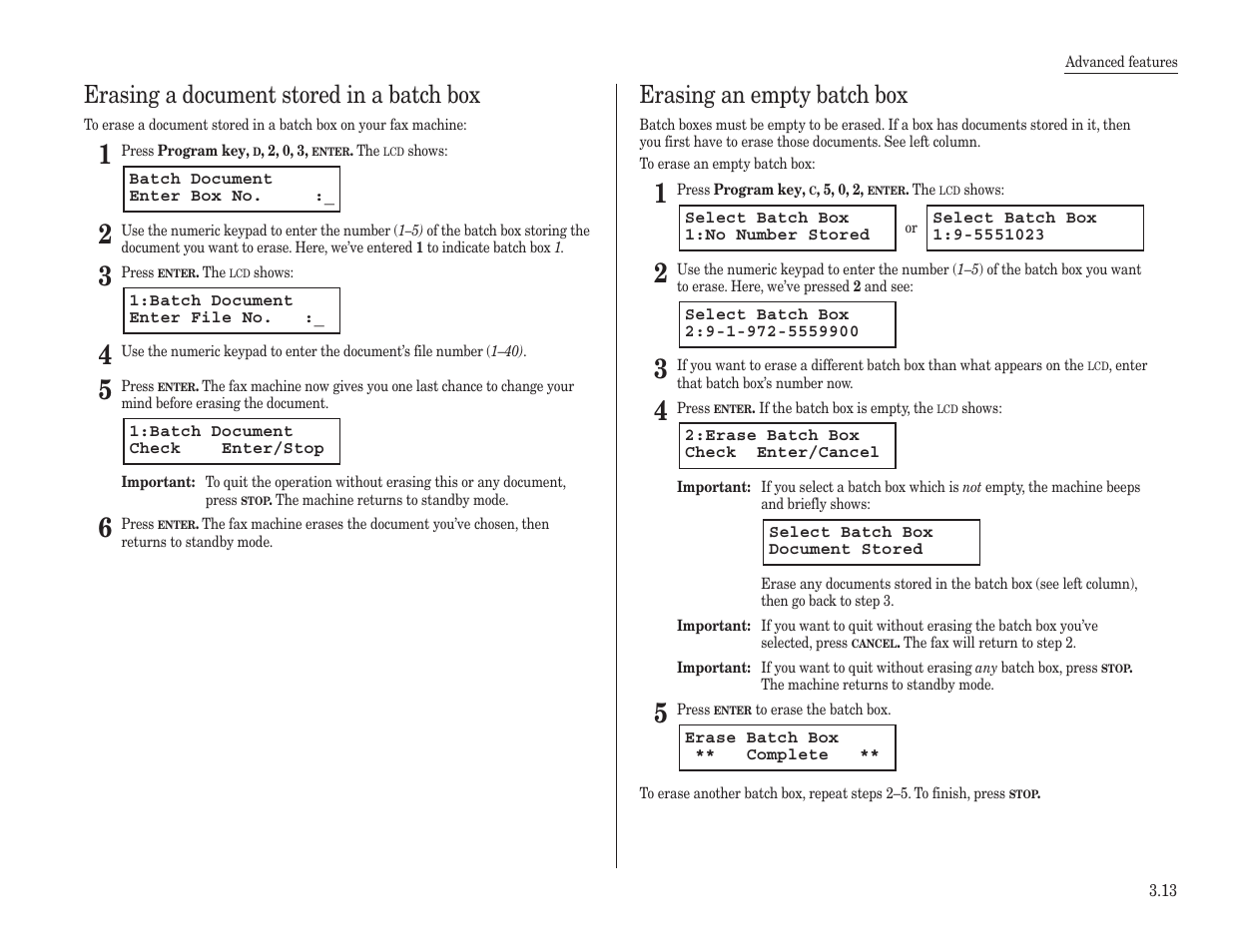 Erasing a document stored in a batch box, Erasing an empty batch box | Konica Minolta 7013 User Manual | Page 64 / 150