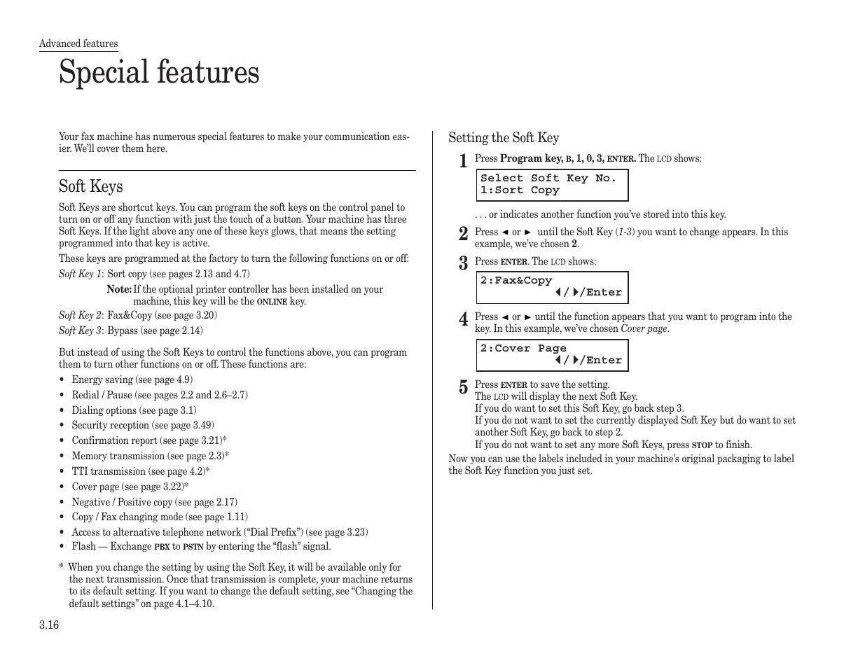 Special features, Soft keys | Konica Minolta 7013 User Manual | Page 67 / 150