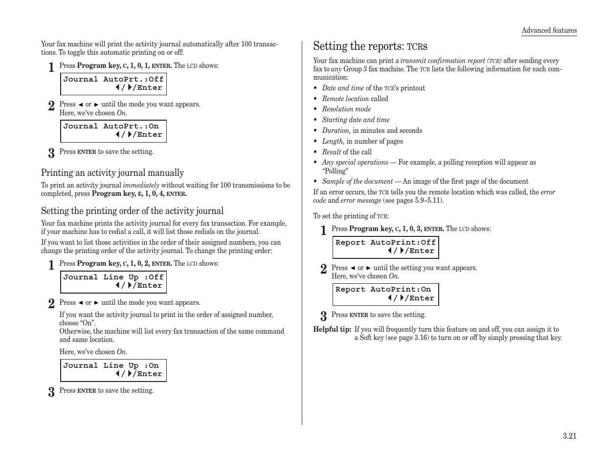 Setting the reports | Konica Minolta 7013 User Manual | Page 72 / 150