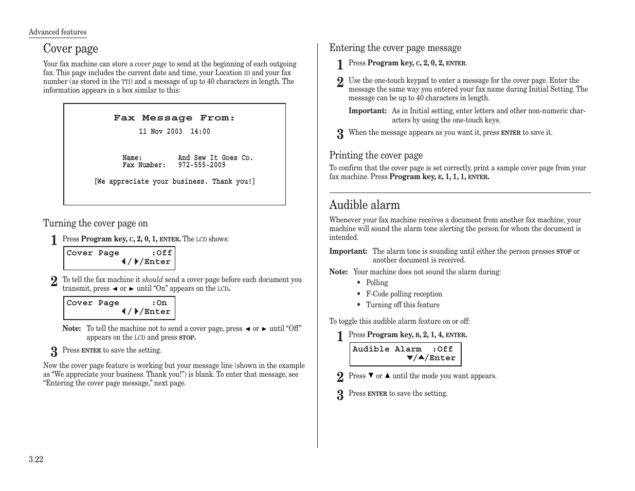 Cover page, Audible alarm | Konica Minolta 7013 User Manual | Page 73 / 150