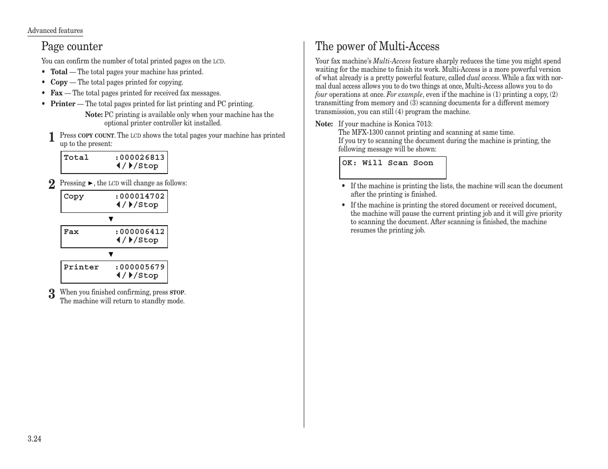 Page counter, The power of multi-access | Konica Minolta 7013 User Manual | Page 75 / 150